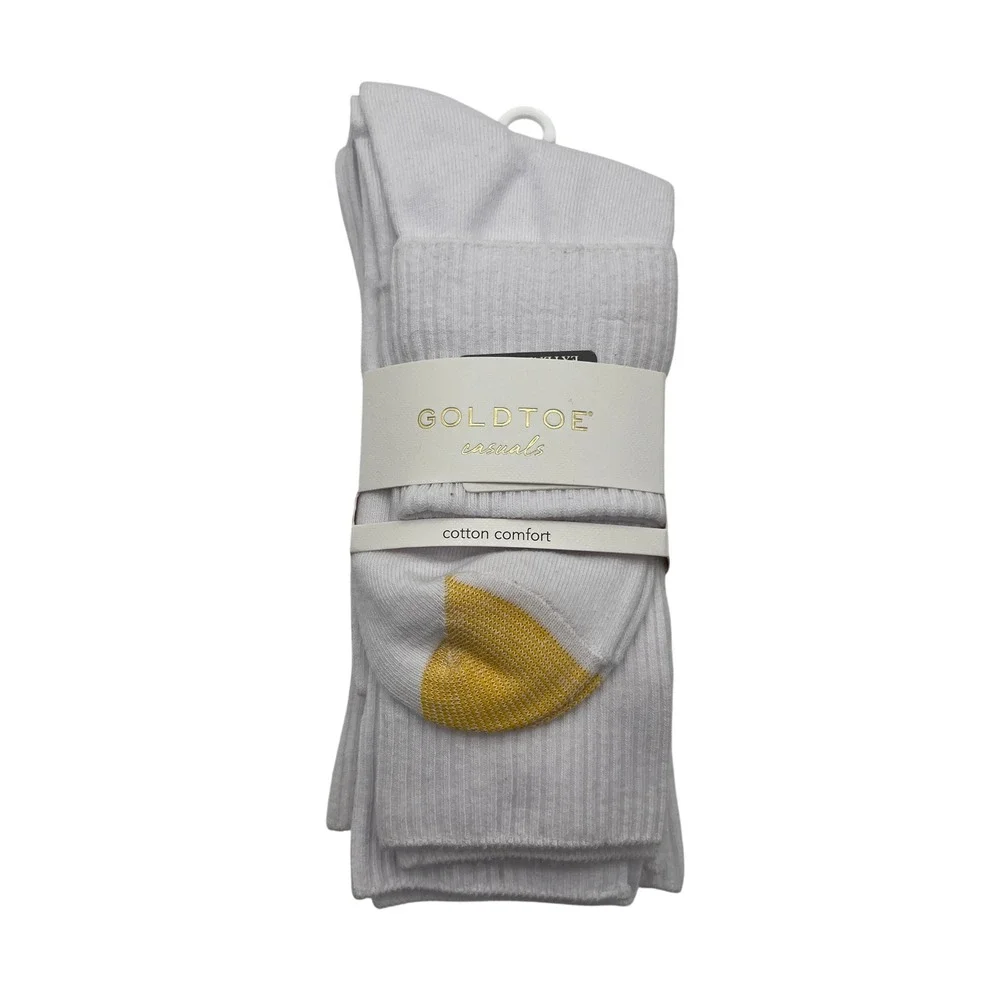 Goldtoe Socks Womens 6-9 White Casuals Ribbed Crew 6 Pair Pack Cotton Comfort